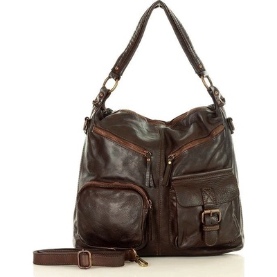 Mazzini Marco kožená crossbody kabelka tmavov23e hnedá