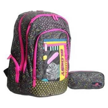 Maxima Ученическа раница с несесер и твърдо дъно Glossy Bird, Размери 42х30х21 см, Дизайн 1