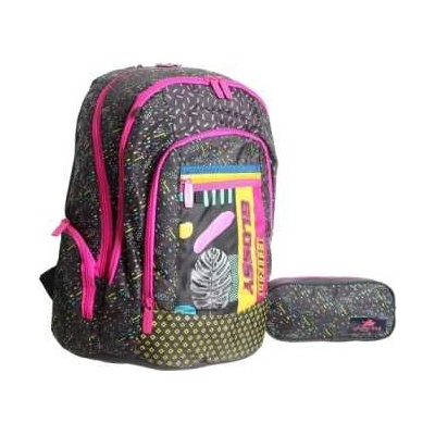 Maxima Ученическа раница с несесер и твърдо дъно Glossy Bird, Размери 42х30х21 см, Дизайн 1