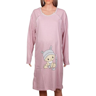 Нощница за бъдещи майки в пудрено розово с щампа на бебе