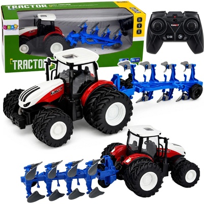 Tomido RC Traktor s víceradličným pluhem 1:24 Červený