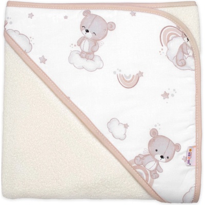 Baby Nellys Dojčenská osuška s kapucňou froté Malý medvedík smotanová