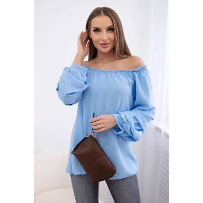Spanish blouse with decorative sleeves blue svetlomodrá