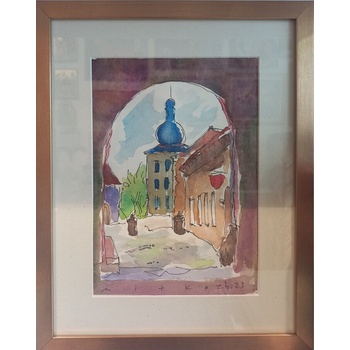 Акварелна рисунка с градски пейзаж