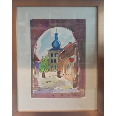 Акварелна рисунка с градски пейзаж