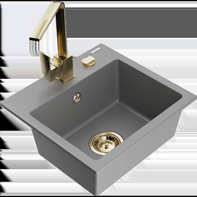 Milo гранитна мивка с 1 отделение с кухненски смесител Rita, сив - 6505-71-670300-50 (6505-71-670300-50)