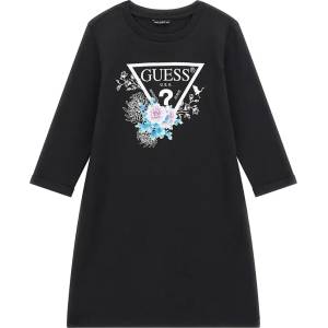 Guess Рокля в черно с 3/4 ръкав за мини момиче Guess с цветя и контрастно лого