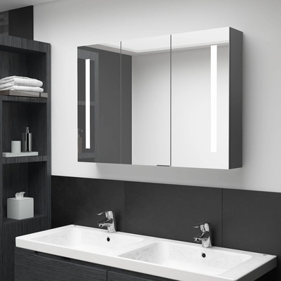 vidaXL LED шкаф с огледало за баня, 89x14x62 см, сив (326527)