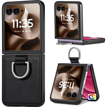 Motorola Razr 60 Ultra 5G Удароустойчив Litchi Texture/ Ring Holder Калъф и Протектор