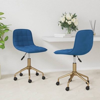 vidaXL Въртящи трапезни столове, 2 бр, сини, кадифе (334143)
