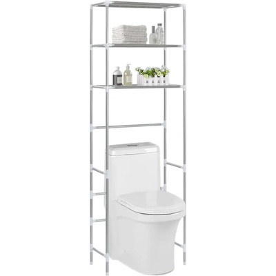vidaXL Стелаж за съхранение над тоалетна 3 рафта сребрист 53x28x169 см (282464)