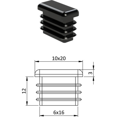 Krytka plastová 10 x 20 mm, čierna