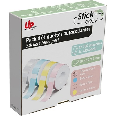 UPrint etikety 14mmx40mm, pink, yellow, blue, transparent, 180 etiket, UP21 4x180 PASTEL,