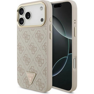 GUESS PU Leather 4G Strass Triangle Logo Gold Frame MagSafe Задний калъф за iPhone 17 Pro Max Pink Guess | Rozov | МЪЖЕ | UNI