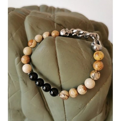 HANDMADE minerální náramek Picasso Jasper s lebkou PI-500