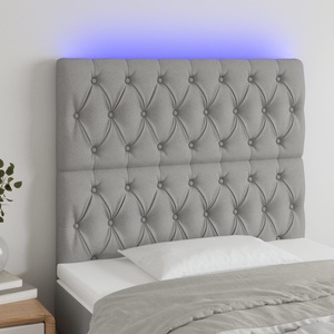 vidaXL LED горна табла за легло, светлосива, 90x7x118/128 см, плат (3122742)