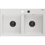 Mexen Hektor гранитна мивка с 2 камери 800 x 480 mm, бяла, черен сифон - 6521802000-20-B (6521802000-20-B) Мивка за вграждане