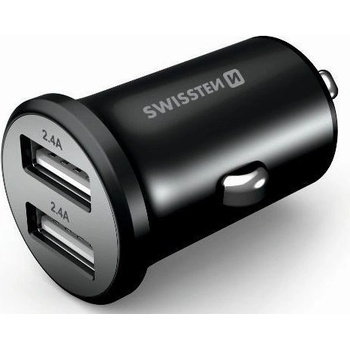 SWISSTEN CL adaptér 2× USB 4,8 A Metal, černý 20114000