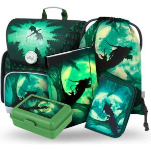 BAAGL SET 5 Ergo Дракон: портфейл, пенал, торба, папки, кутия BAAGL | Zelen | Момчешки | UNI