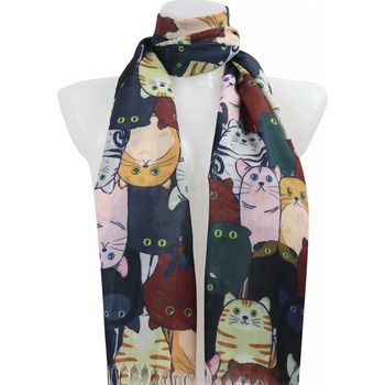 Biju dámský kašmírový obdélníkový šál s potiskem koček 2108-3 multicolorová tmavá 7200576-3