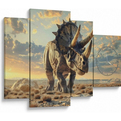 Obraz - Triceratops (s hodinami), štvordielne 110x75 cm s hodinami