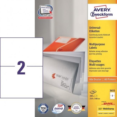 Etikety univerzálne 210x148mm Avery A4 100 hárkov