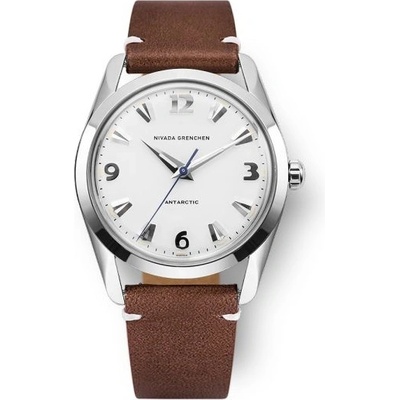 Nivada Grenchen Antarctic 35 mm White Luminova Brown Leather White Stitching
