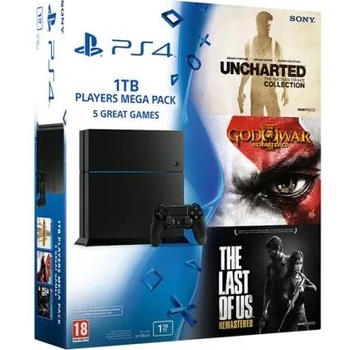 Sony PlayStation 4 Players Megapack 1TB (PS4 1TB) + Uncharted Trilogy + God of War III Remastered + Last of Us Remastered