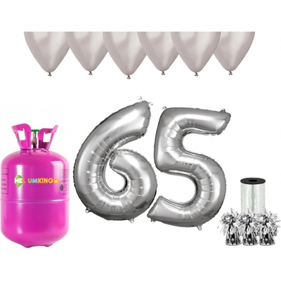 HeliumKing Helium párty set na 65. narozeniny se stříbrnými balóny