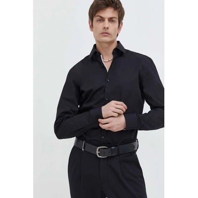 Hugo pánska bavlnená košeľa slim s klasickým golierom 50508294 čierna