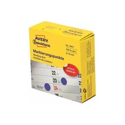 Etikety kruhové 19mm Avery modré v dispenzore