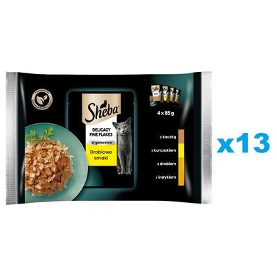 Sheba Delicacy Fine Flakes Drůbeží Smaki v kouscích želé kachna / kuřecí maso / drůbež / krůta 52 x 85 g
