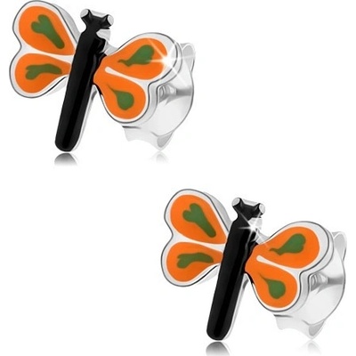 Šperky eshop ze stříbra malý motýlek s barevnou glazurou oranžová křídla I23.2