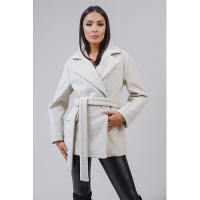 Radek's Collection Дамско късо палто с колан в цвят екрю 12202-206М