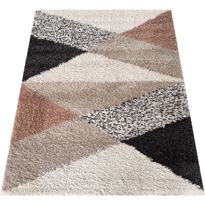 Kobercový ráj shaggy Santo 02 Geometrický šedý černý krémový