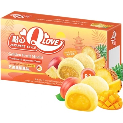 Qlove Мини мочи Qlove японски бисквитки с пълнеж от манго и ананас Premium 80 г