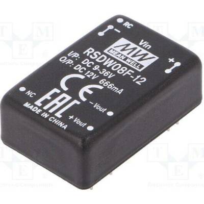 MEAN WELL RSDW08F-12 Měnič: DC/DC; 8W; Uvst: 9÷36VDC; Uvýst: 12VDC; Ivýst: 0÷666mA; DIP24