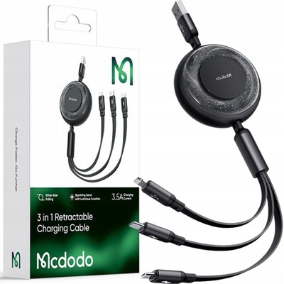 Mcdodo CA-3570 3in1 USB to USB-C, Lightning, Micro USB, 1,2m, černý