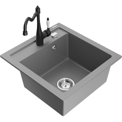 Mexen Vito кухненска мивка от гранит с 1 отделение и смесител Carla, сив - 6503-71-670700-70 (6503-71-670700-70)