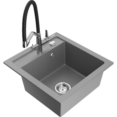 Mexen Vito гранитна кухненска мивка с 1 отделение и кухненски смесител Duo, сив - 6503-71-671701-07 (6503-71-671701-07)