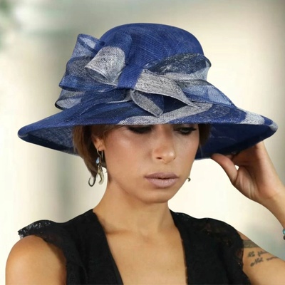 Krumlovanka Dámský slavnostní klobouk ART Handcrafted Sinamay hat Co-11322 modrý batik