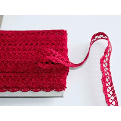 Snový svět Paličkovaná krajka bavlněná červená TK0022-18mm – Zboží Dáma