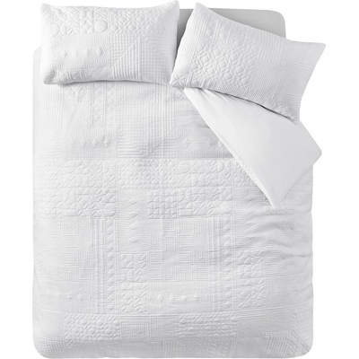 Catherine Lansfield Бяло двойно удължено спално бельо 230x220 cm Folkstone Geo - Catherine Lansfield (BD/59818/W/KQS/WH)