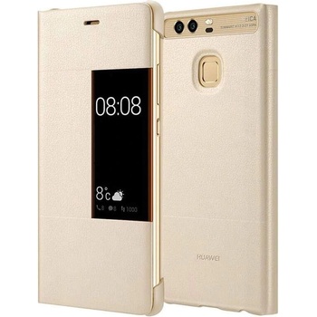 Huawei Flip Case with Window - оригинален кожен калъф с отвор за дисплея за Huawei P9 Plus (златист)