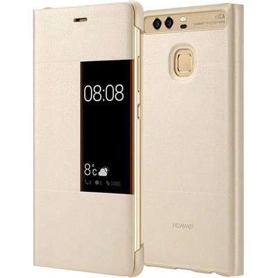 Huawei Flip Case with Window - оригинален кожен калъф с отвор за дисплея за Huawei P9 Plus (златист)