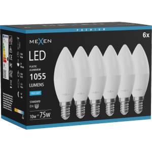 Mexen Nova 6x LED крушка E14, C37, 10W, Студена - 6500K, 1055 lm - L102-E14-1065-01x06 (L102-E14-1065-01x06)