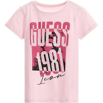 GUESS Тениска с къс ръкав в бледо розово за момиче Guess с камъни