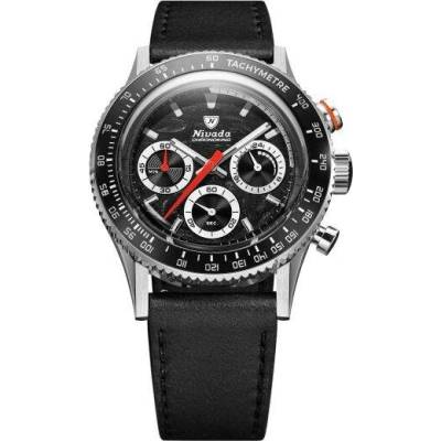 Nivada Grenchen Chronoking Meca Racing Black - Inter. Bezel - Black Leather