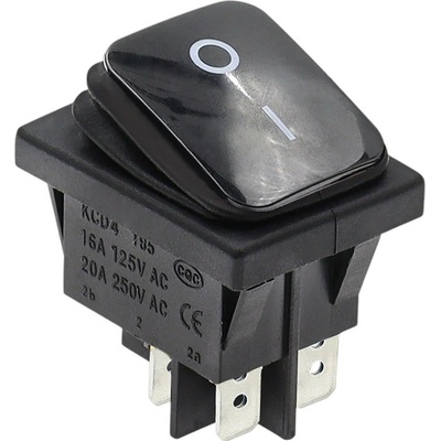 Kolískový vypínač obdĺžnikový KCD4, IP65, čierny 250V/16A