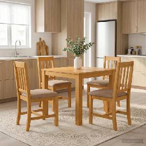 vidaXL Трапезен комплект VENLO 5 бр. Сиво 90 x 90 x 75 cm Масивен дъб (3430329)